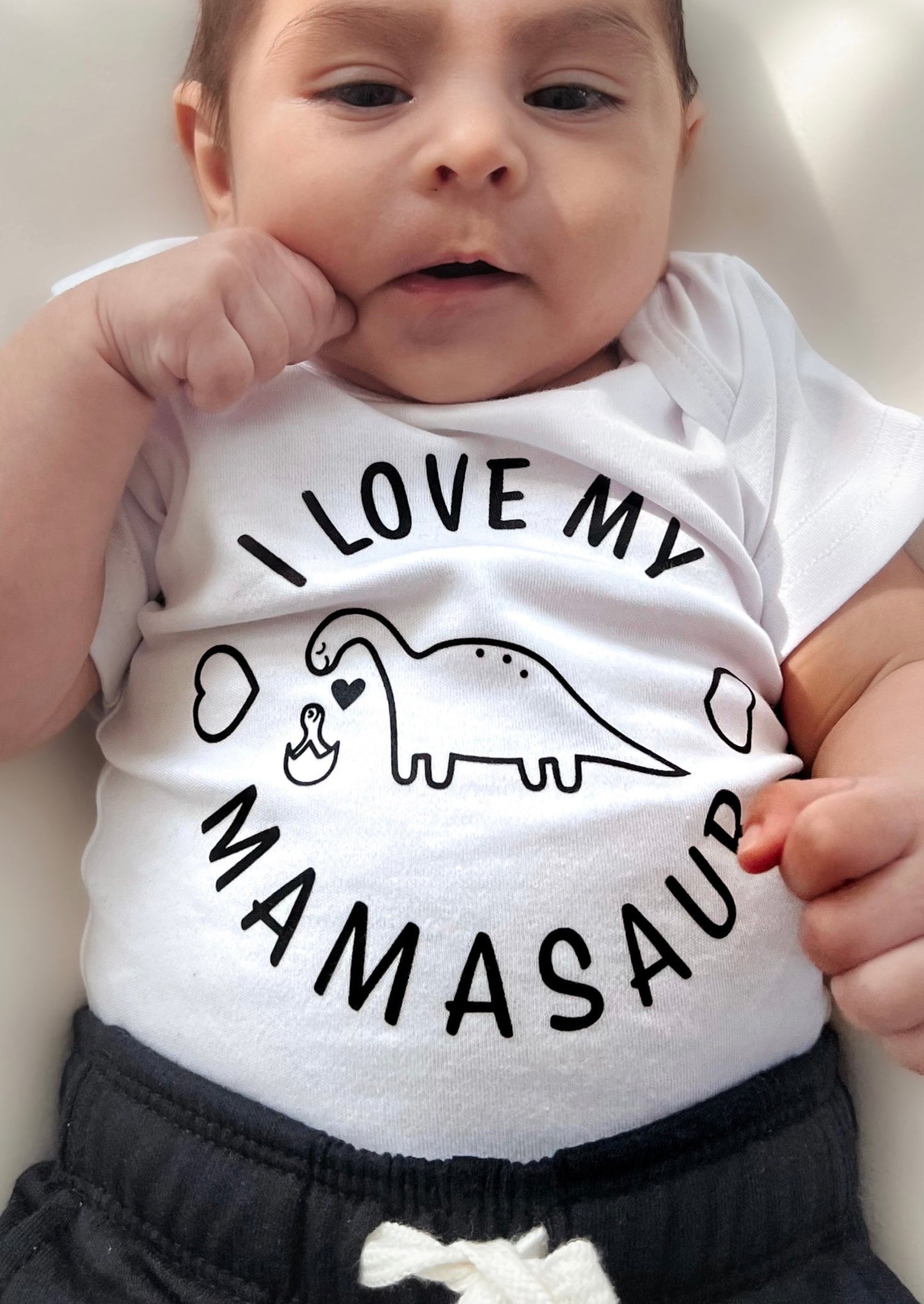 I ♥ My Mamasaur Bodysuit-White/Pink